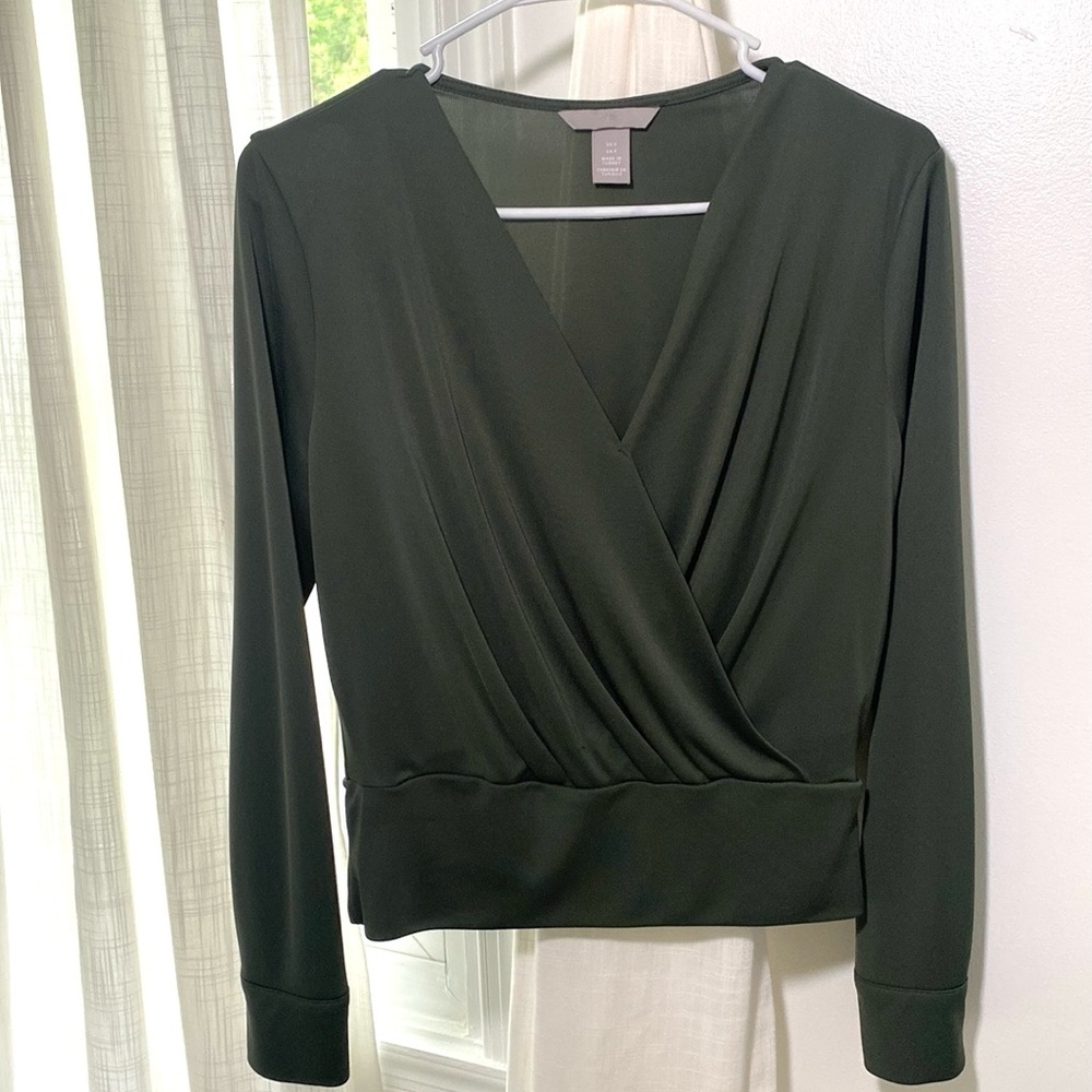 Long Sleeve Dark Sage Green Top, S